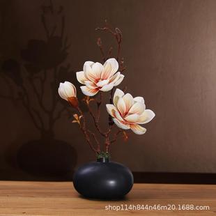 新中式仿真玉兰花套装陶瓷花瓶桌面摆放花卉高档逼真客厅假花摆件