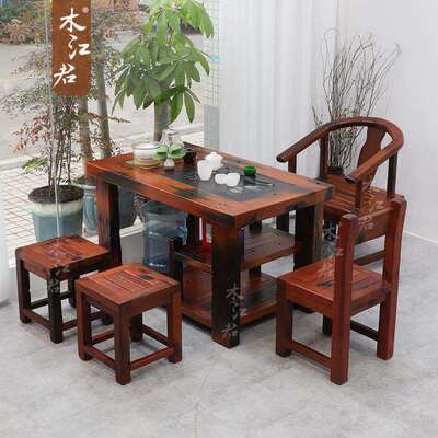 老船木阳台小茶x桌椅组合实式木客厅茶几家用泡茶台一体中pm4c4JR