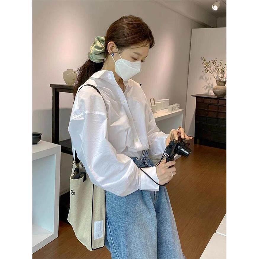 NextMary慵懒风白色长袖衬衫女春夏季高级感宽松休闲衬衣外搭上衣