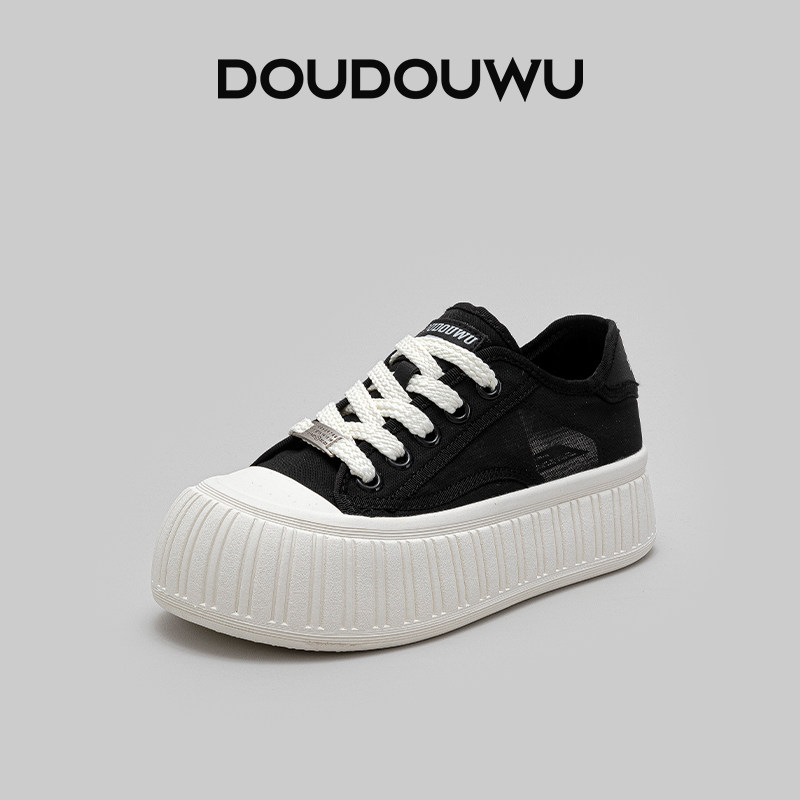 豆豆屋厚底板鞋女网面透气2024夏季新款韩版休闲系带百搭平底女鞋,女鞋,时尚休闲鞋,淘宝优惠券,粉丝福利购,淘宝优惠卷