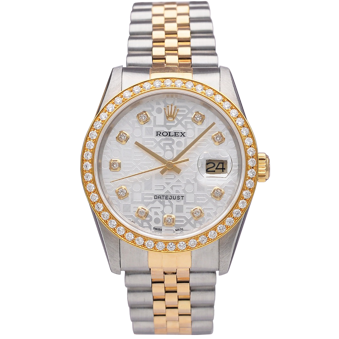 正品稀有白电脑面[9.8新]劳力士日志型后镶钻自动机械男表16233