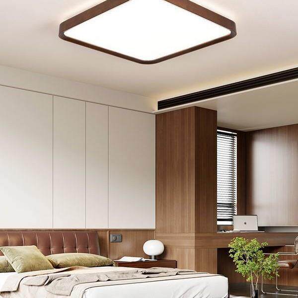 实木新中式吸顶灯led客厅灯超薄简约卧室灯胡桃木色全光谱灯具