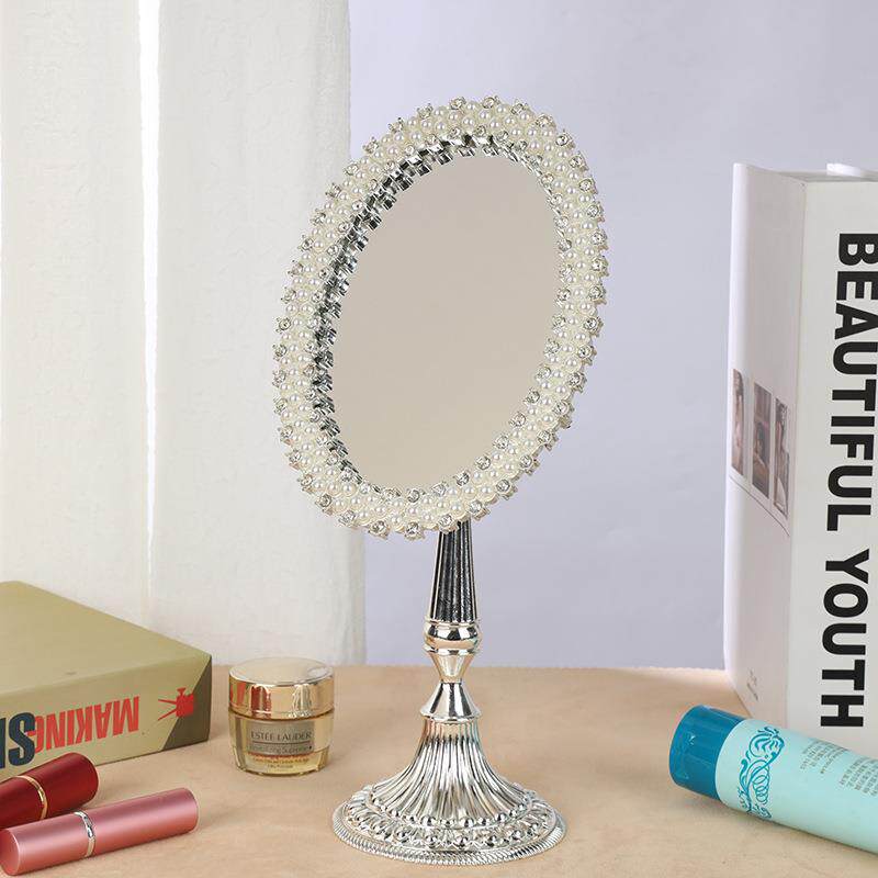 厂家源头欧式复古化妆镜梳妆镜田园金属台式梳妆镜复古双面梳妆镜