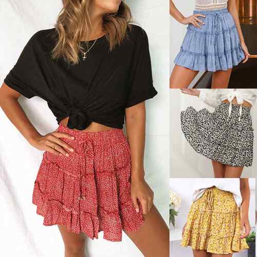 Women's high waisted ruffled floral skirt with floral