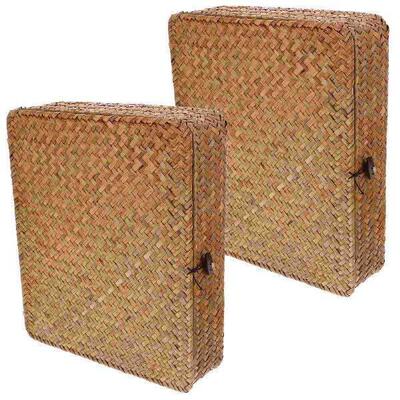 Woven Storage Box Basket Decorative Bins with Lids Yellow