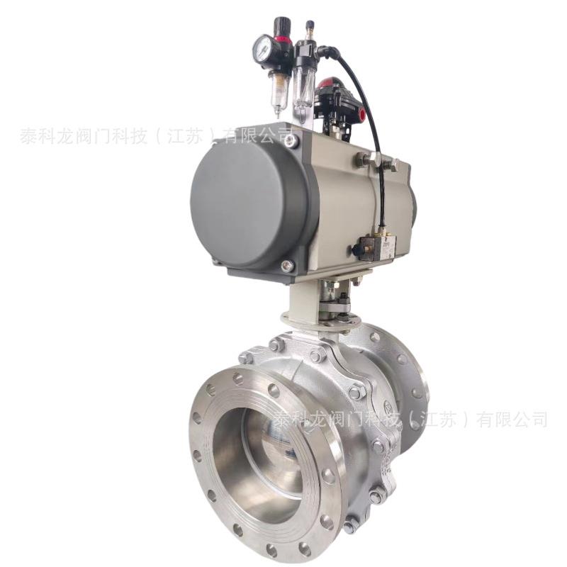 Q641F不锈钢04CF8气动法兰球阀带三联件电磁阀限位开关过滤器