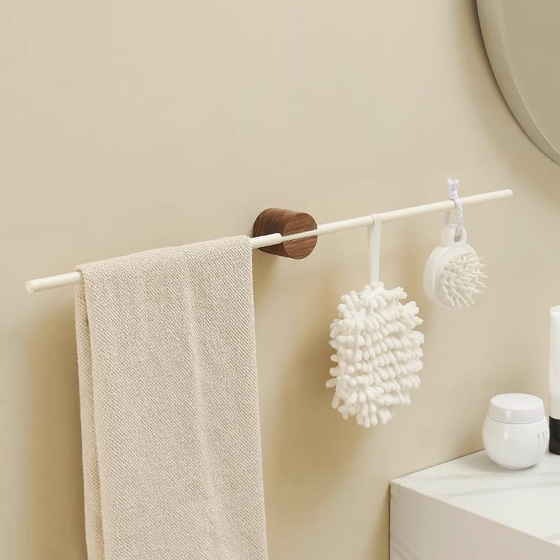 胡桃木极简毛巾架单杆高端卫生间浴室洗漱台免打孔壁挂浴巾置物架