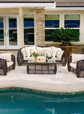 沙户外发阳台庭家院藤编MZT发茶几组合沙套装室外别墅景区休闲藤