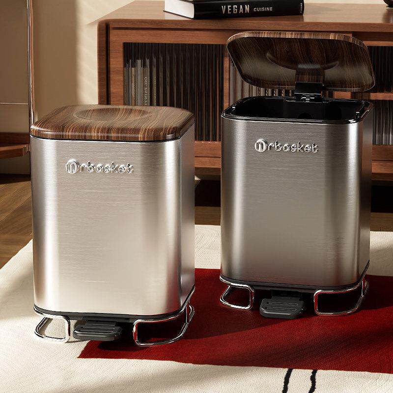 垃圾桶家用脚踏式高档中古风不锈钢垃圾桶室内客厅带盖子大容量纸