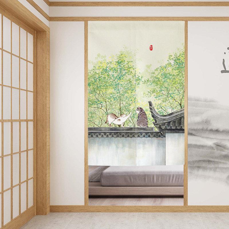 定制日本萌猫门帘家庭卧室厨房隔断窗帘浴室免打孔魔术贴挂帘