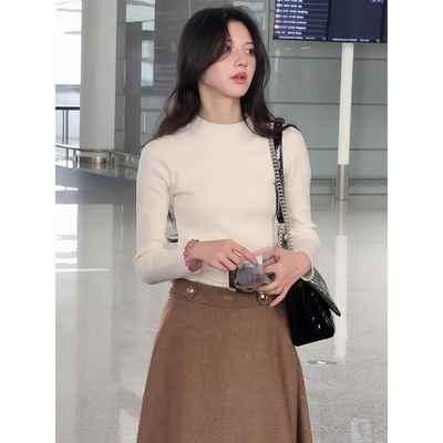 半高领长袖内搭打底针织衫女款2025新款今年流行爆款秋冬穿搭上衣