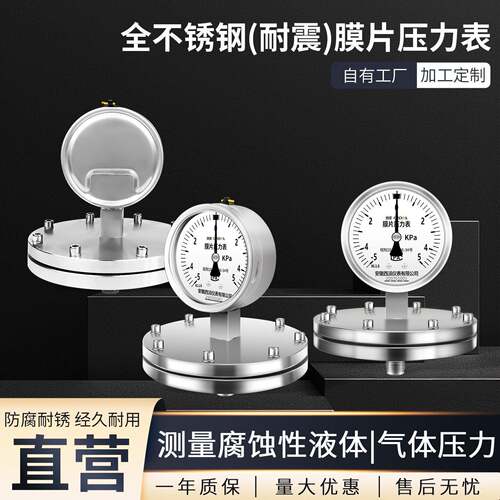 不锈钢膜片压力表膜片法兰螺纹压力表DN25DN50衬四氟耐震压力表