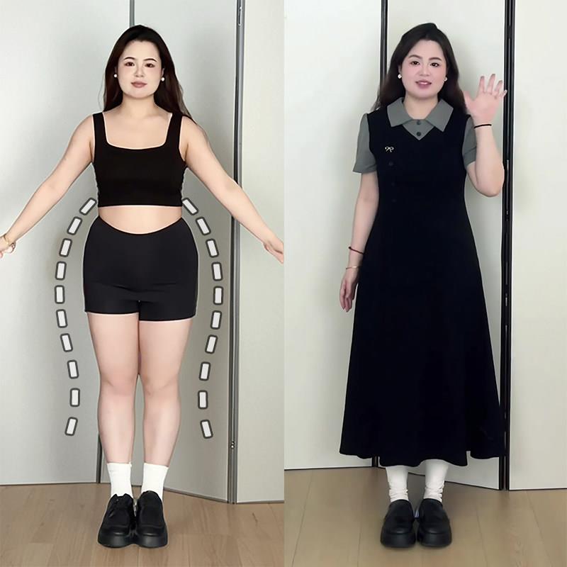 假两件洋装女2025新款夏季收腰大尺码胖mm梨型身材巨显瘦长版裙子
