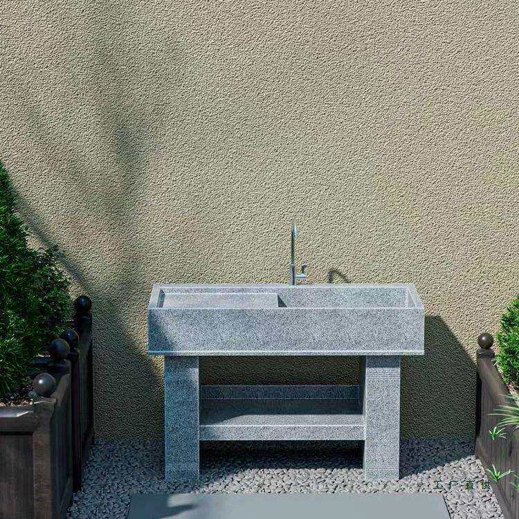 天然花岗岩洗衣池室内外庭院洗手台台盆一体式带搓衣板带定制柜
