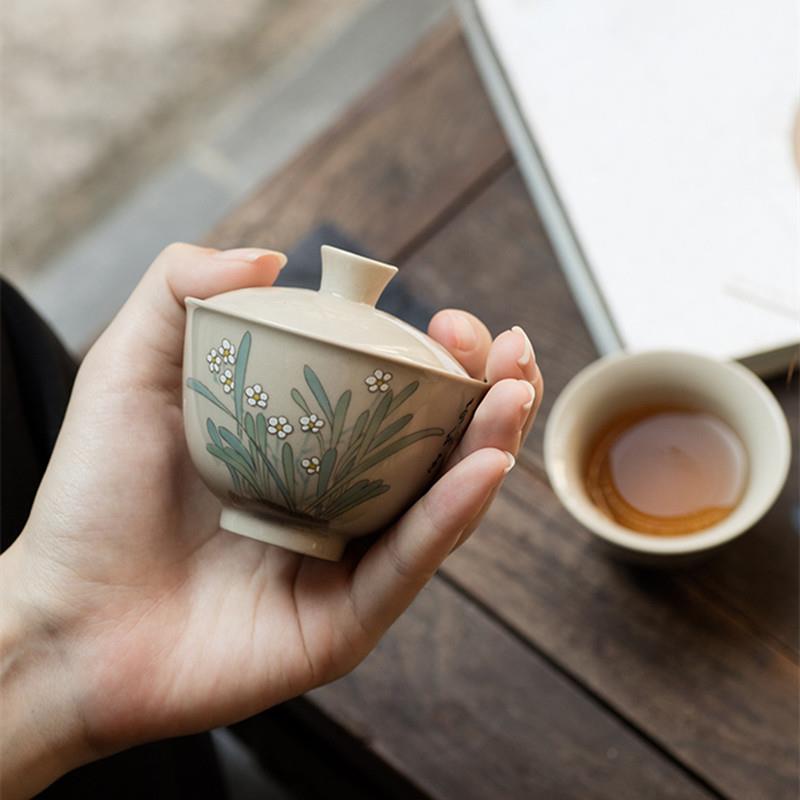 功夫道迷你小盖碗草木灰釉陶瓷手抓盖碗泡茶碗单个茶碗一人饮独饮