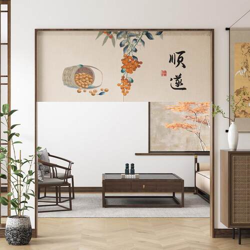 新中式布艺门帘免安装打孔卧室过道装饰半截帘短帘家用门头帘布帘