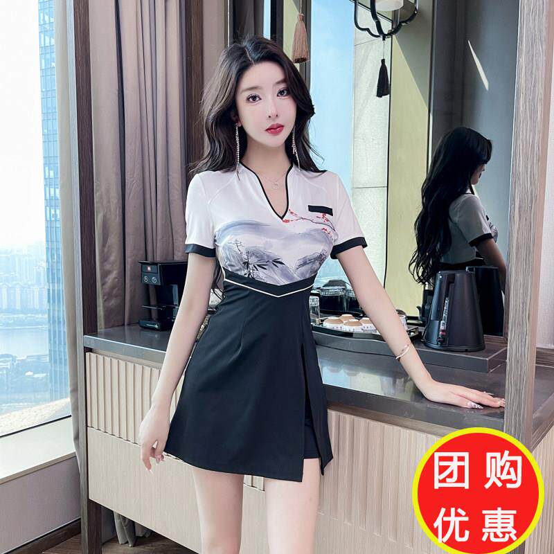 高端美容院养生师工作服复古显瘦沐足浴足疗技师工衣气质套装