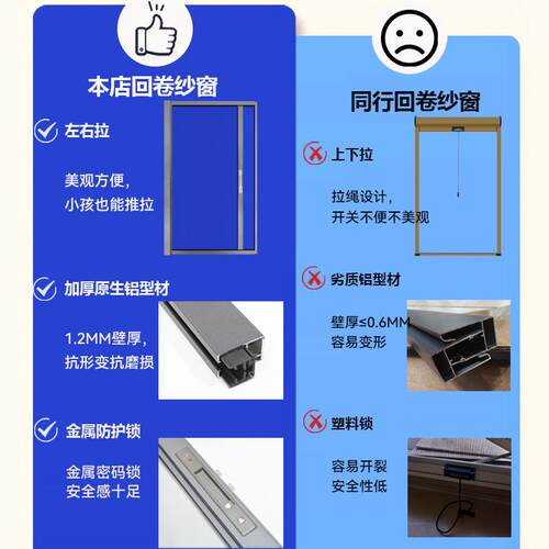 自动隐回卷窗纱门EBZ金防蚊防猫卫形生间内外开平开窗铝合沙窗网