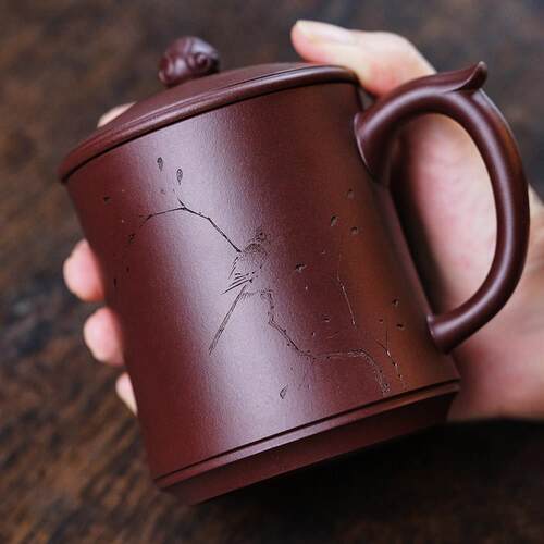 颐壶春高端办公个人杯宜兴紫砂杯带盖子手工茶杯可养礼盒装家用水