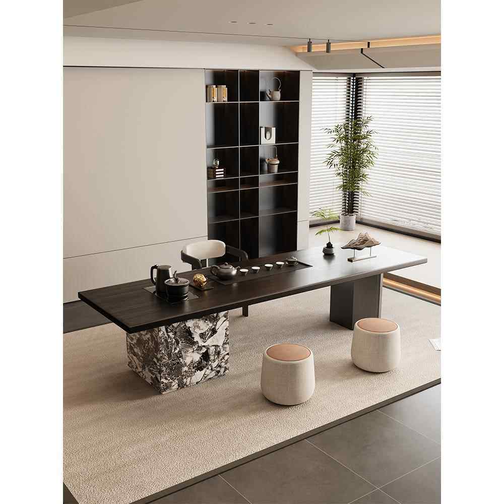 新款意式极简实具木桌办烧茶水壶一体公室茶茶台一整套轻奢高级感