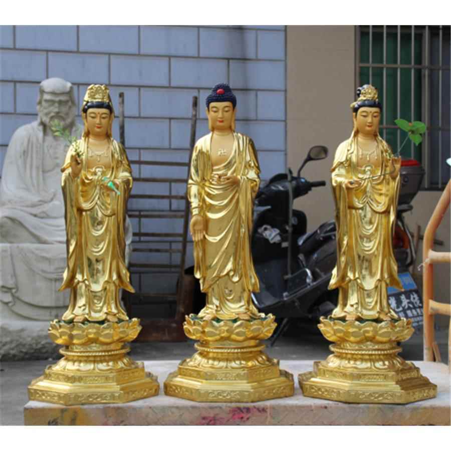 高档脂玻璃三钢神像 西方三圣 站三圣庙菩萨寺佛像 树贴金彩绘西