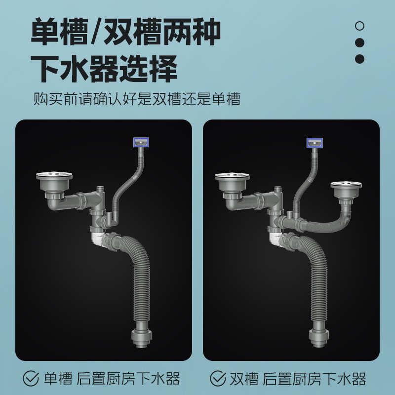 厨房下水道管子排水管下水器侧排下水管道防返臭神器厨房下水管