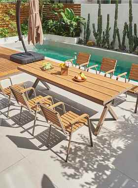 外户外椅院桌露天花园防腐木凉亭WD-24097民宿防水防晒室塑木餐桌