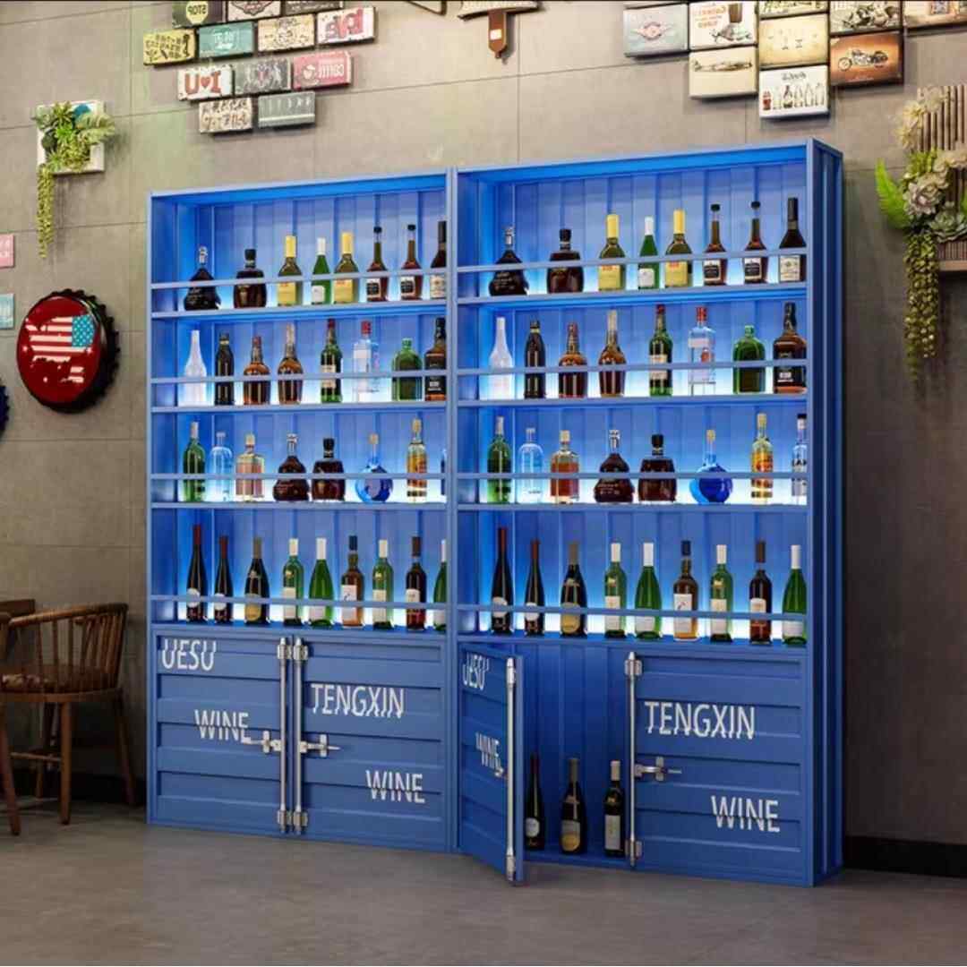 工业风铁艺酒柜展示柜复古商用置物架落地式多层红酒架展示架