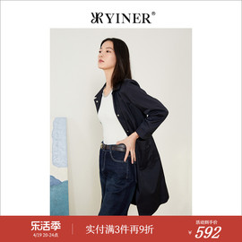 YINER音儿专选女装春季中长款单排扣翻领风衣