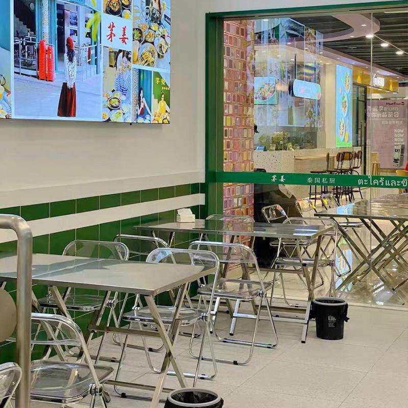 工业小风奶茶甜品子吃店折饮叠椅烧烤店餐汉堡不锈01钢餐厅桌椅商