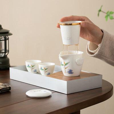 羊脂玉白瓷一壶二杯旅行茶具便携旅游套装可定LOGO公司礼品商务
