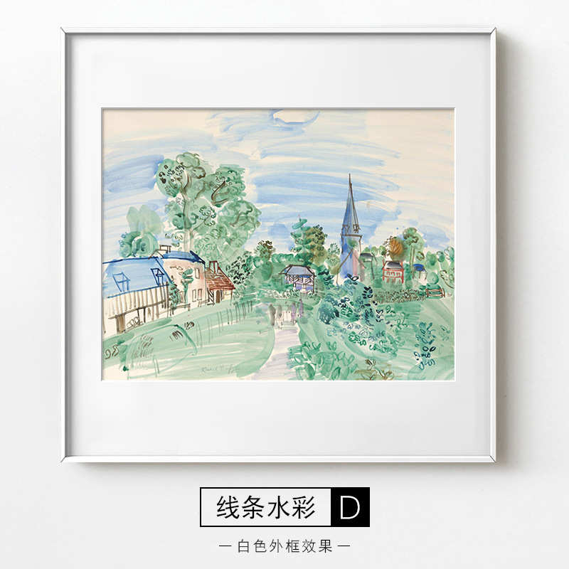 小众dufy装饰画客厅画画桌面风景艺术书房水彩清新摆挂画餐厅线条
