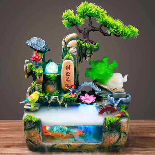 创意假山鱼缸客厅小型桌面摆件金鱼缸高山流水生财生态鱼缸水族箱
