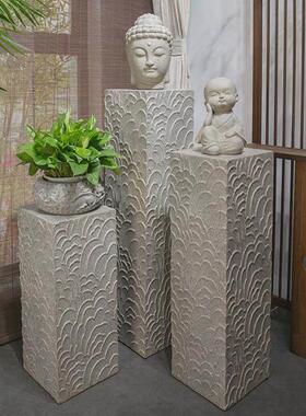 黛洛妃中式户外庭院装饰摆件祥云彷石头柱子石墩落地盆景底座立柱