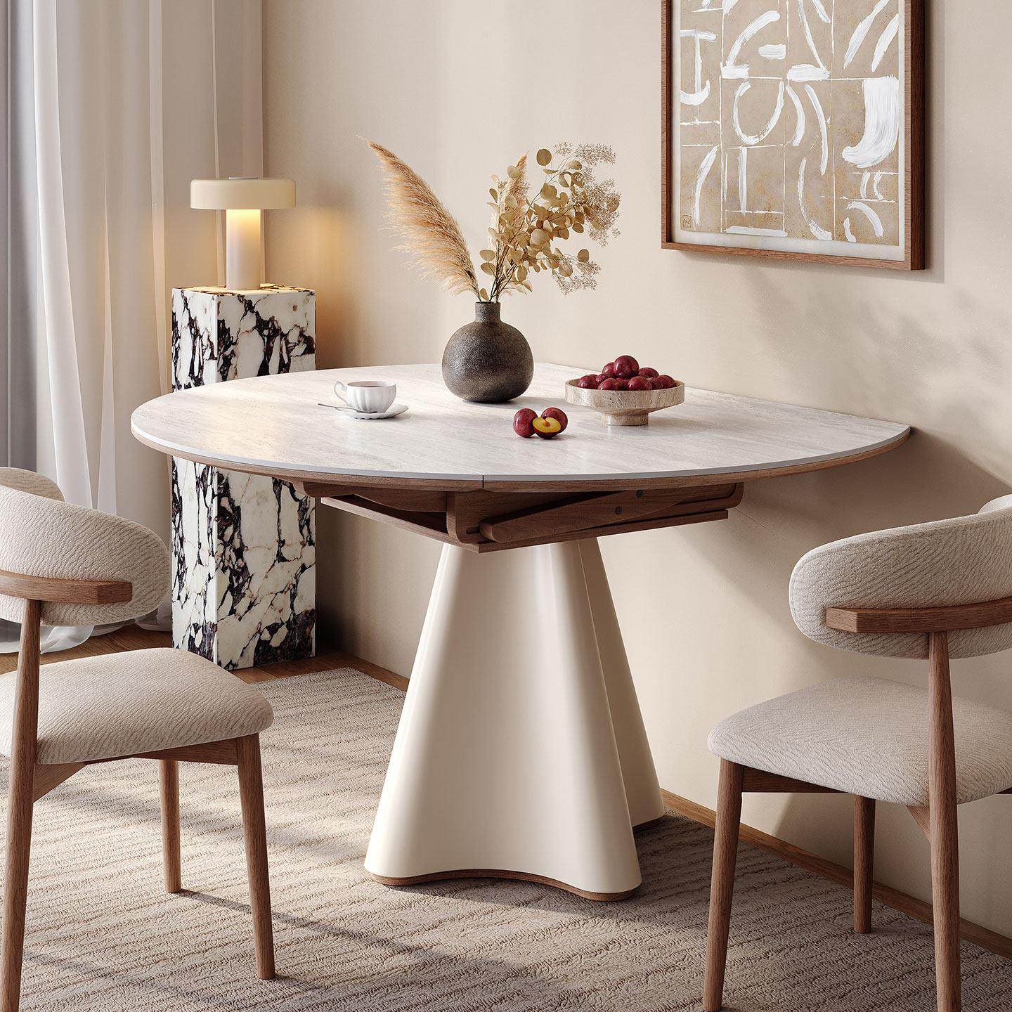 岩板餐桌可变圆桌2025新款家用小户型奶油风高级感可伸缩客厅饭桌,住宅家具,岩板餐桌,淘宝优惠券,粉丝福利购,淘宝优惠卷
