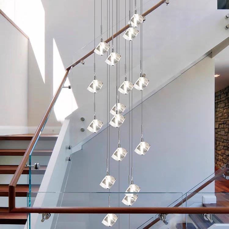 楼梯长吊灯创意个性水晶简约北欧轻奢别墅客厅LED灯具复式楼吊灯