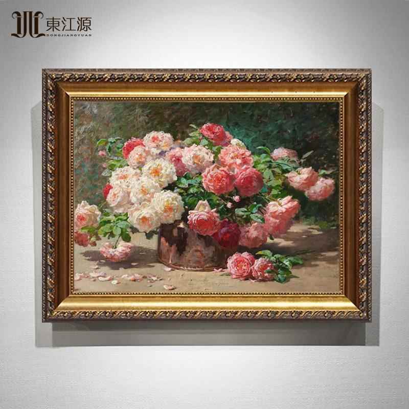 手绘油画古典花卉玄关装饰画欧式美式法式餐厅复古挂画大芬村