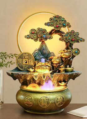 聚宝盆风水轮客厅办公室茶桌面摆件流水摆件循环水电视柜旁转运珠