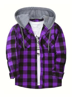 N 15227 Men's plaid hooded shirt 士格子连帽衬衫