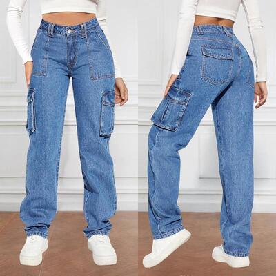 2025 Mid Rise Practical Multi Pocket Jeans Personality Women