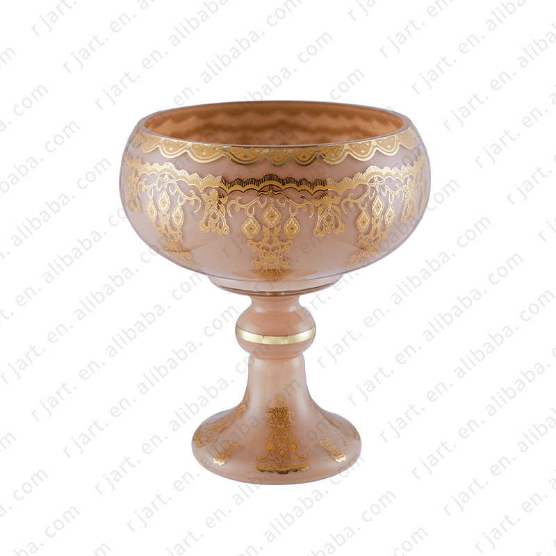 乌兹别克斯坦工艺品欧式玻璃水果盘酒店复古轻奢金属客厅装饰摆件