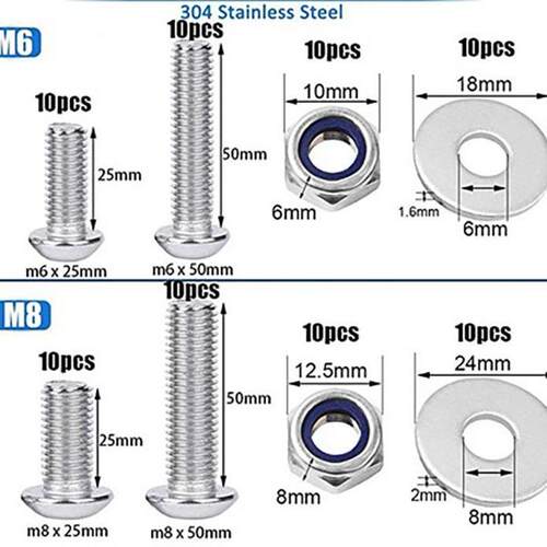 80pcs 304不锈钢 ISO7380盘头内六角螺钉M6M8配加大平垫锁紧螺母
