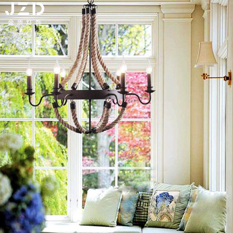 怀旧复古工业风吊灯 酒吧吧台个性意创吊灯 咖啡厅木艺麻绳吊灯