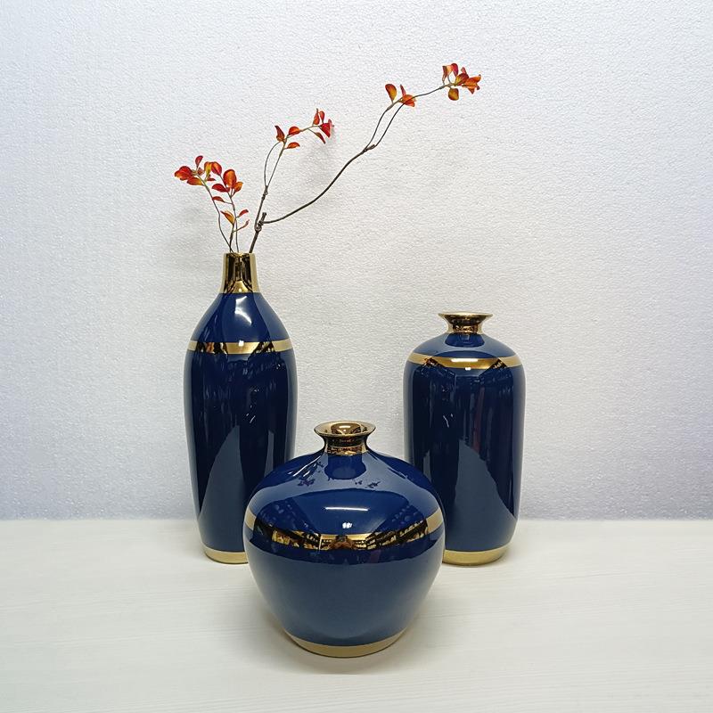 MDJ陶瓷品花瓶摆件现电代简约花瓶仿真花瓶样板软房装饰镀描金花