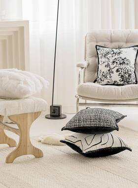 高抱MPX品质黑花白系雪尼尔提靠垫法式轻奢家居沙发卧枕室软装靠
