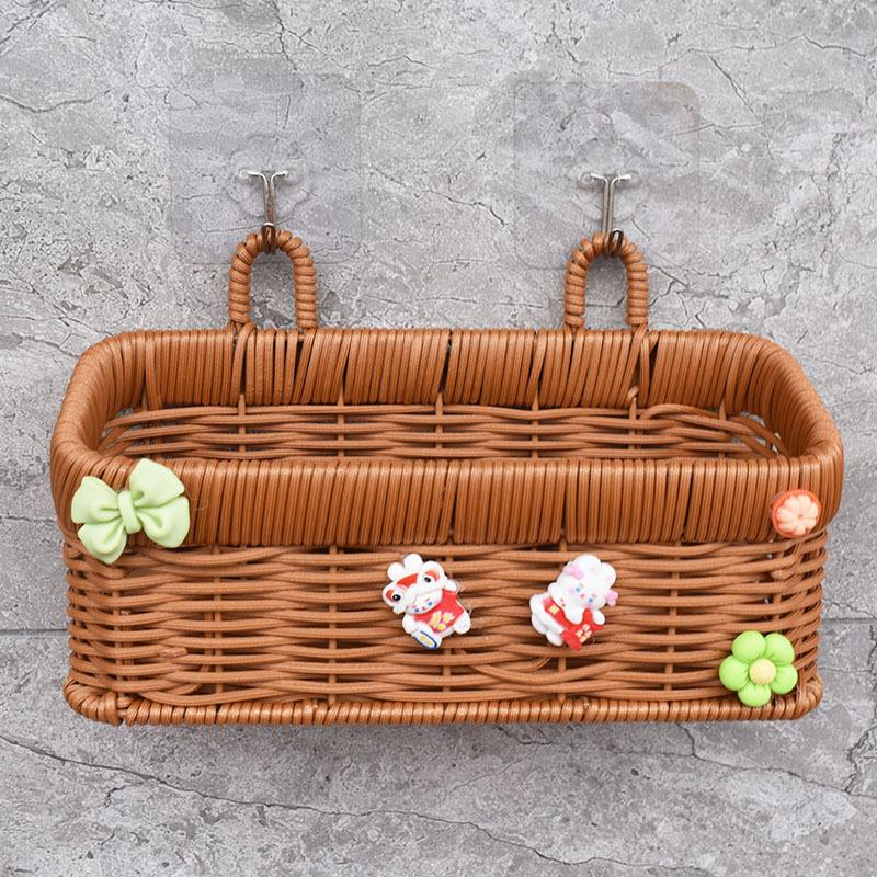 编织厨房收纳复古壁挂小花脏衣篮