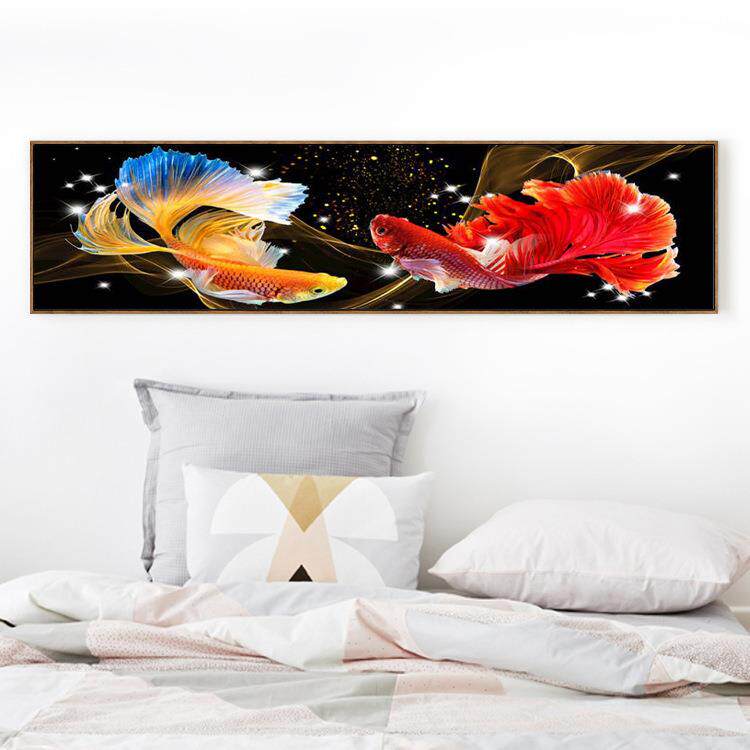 布艺工艺品 印花十字绣 厂家直供 十字绣客厅 横版双锦鲤