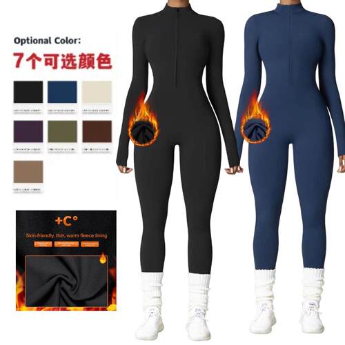 Warm fitness jumpsuit yoga suit with long sleeves and half