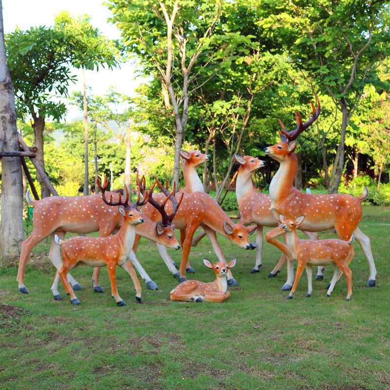 梅花鹿玻璃钢雕塑园林模景房观仿真物型户外庭院地动产美陈QKM摆