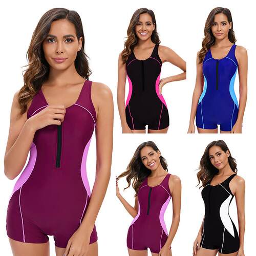 Color blocked sports flat corner one-piece swimsuit for